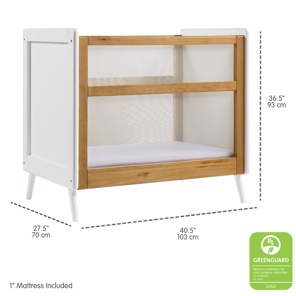 Dimensions guide for BreathableBaby Breathable Mesh 2-in-1 Mini Crib in Beech & White