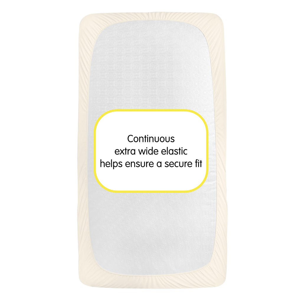 Back view of BreathableBaby All-in-One Fitted Sheet & Waterproof Cover for Crib Mattresses in Natural Ecru