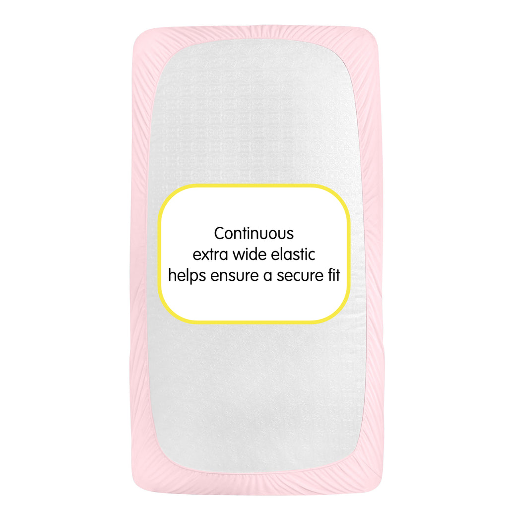 Back view of BreathableBaby All-in-One Fitted Sheet & Waterproof Cover for Crib Mattresses in Pink