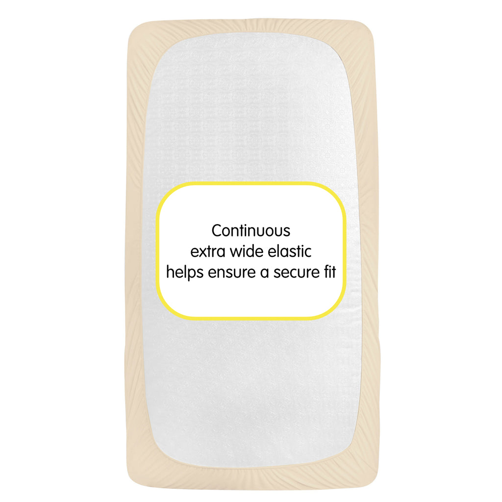 Back view of BreathableBaby All-in-One Fitted Sheet & Waterproof Cover for Crib Mattresses in Beige