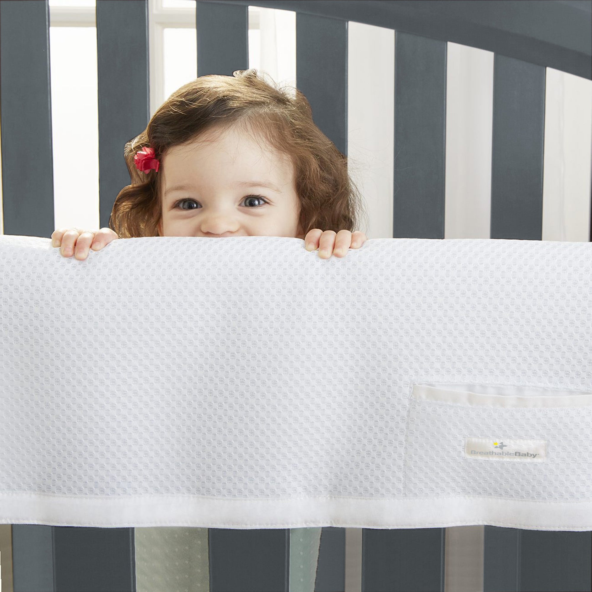 BreathableBaby Breathable Mesh RailGuard Teething Cover — White — 51” Long  Panel (1) — Fits Most Full-Size and Does Not Fit Mini Cribs — Use with