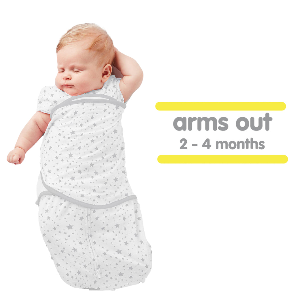 Infant wearing BreathableBaby Swaddle Trio, Swaddled with Arms Out